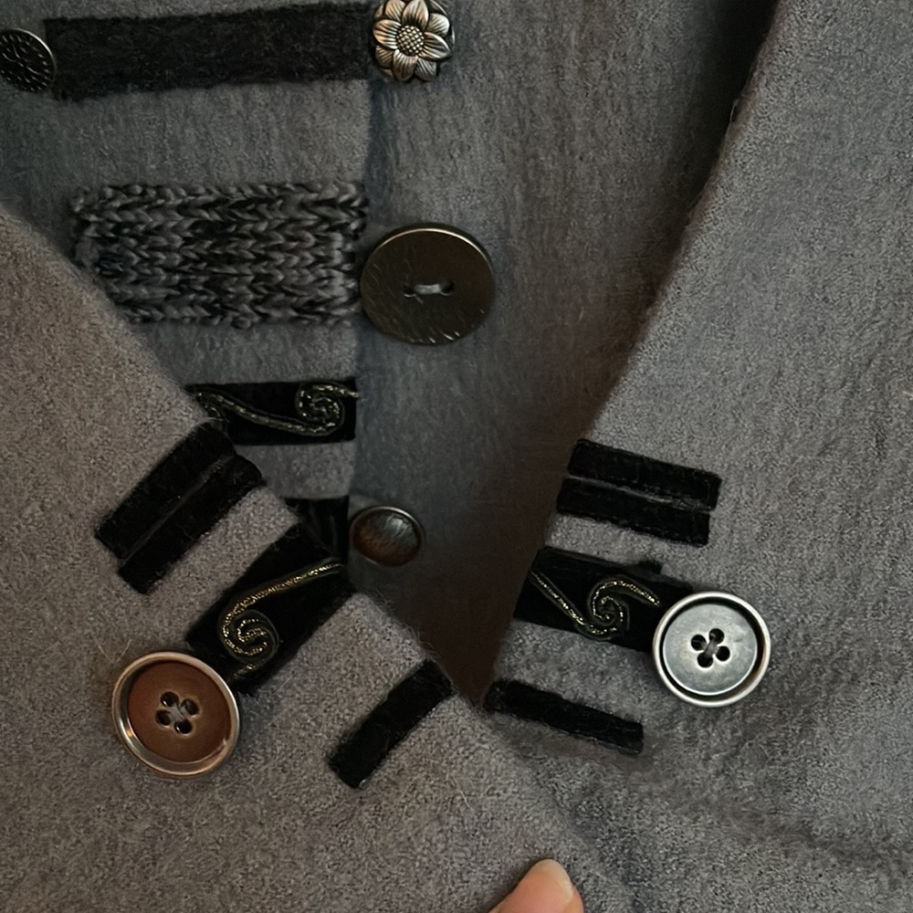 Carson Gray Button Trimmed Boiled Wool Coat - Picture 6 of 7